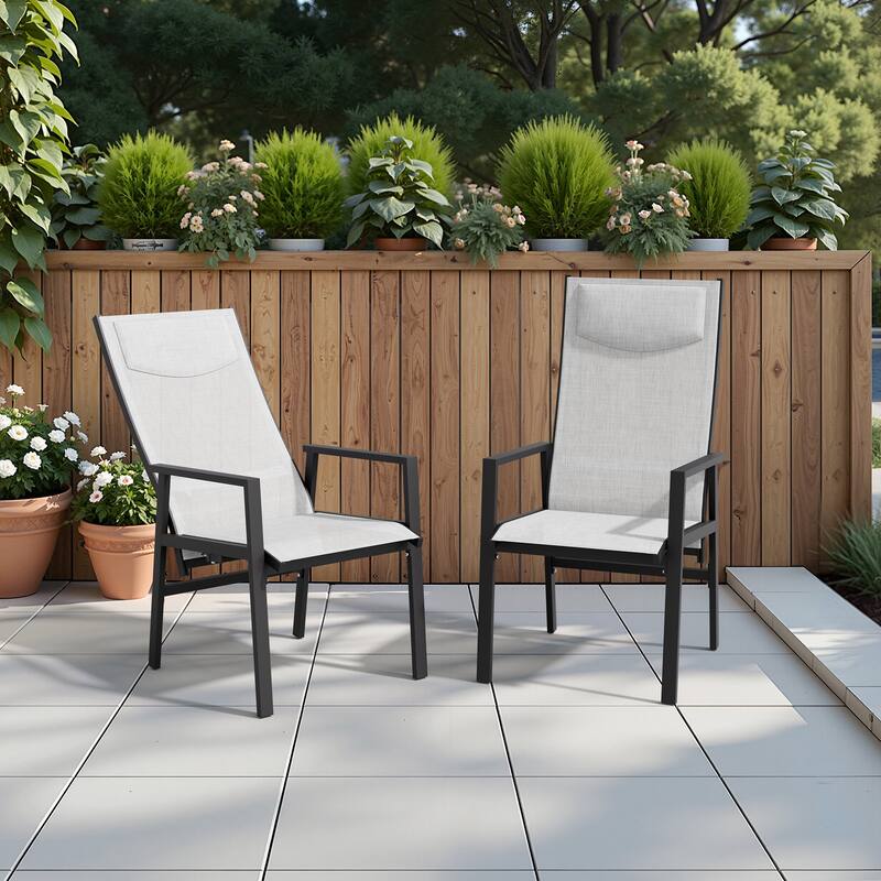 Patio Aluminium Folding Dining Chairs with Pneumatic Angle Adjustable Back