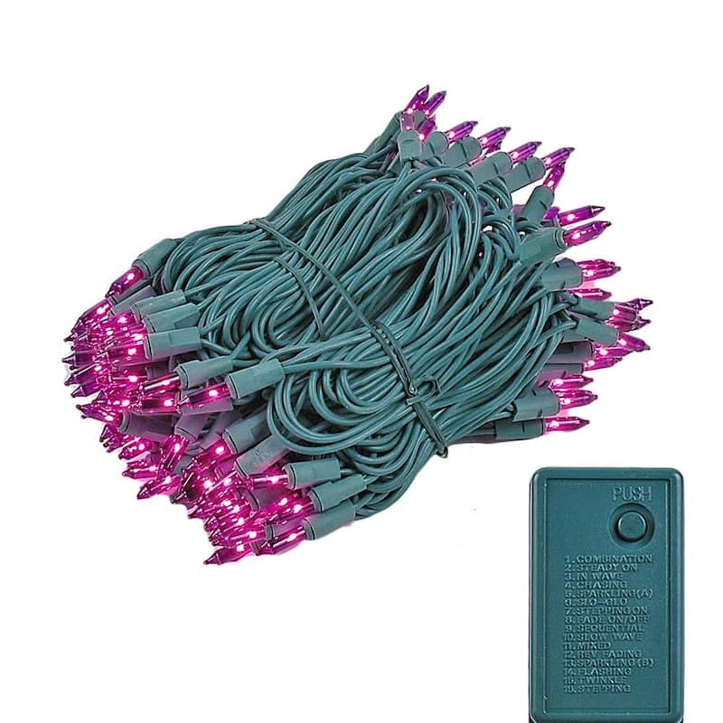 140 Light Chasing Christmas Mini Light Set, Green Wire, 46.5' Long - Purple