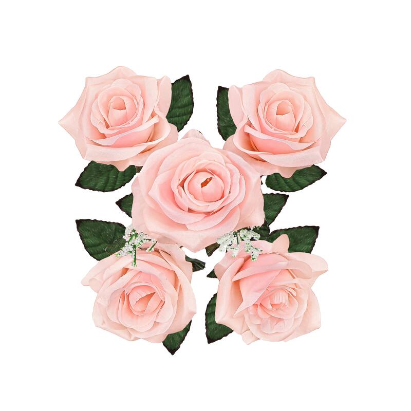 Set of 12 Pink Peach Artificial Open Rose Flower Stem Bush Bouquet 14in - 14" L x 7" W x 7" DP