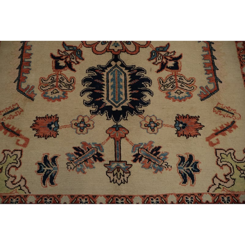 Hand Knotted Oriental 100% Wool Carpet Traditional Floral Beige & Ivories Heriz Area Rug - 8' 1'' X 6' 3''