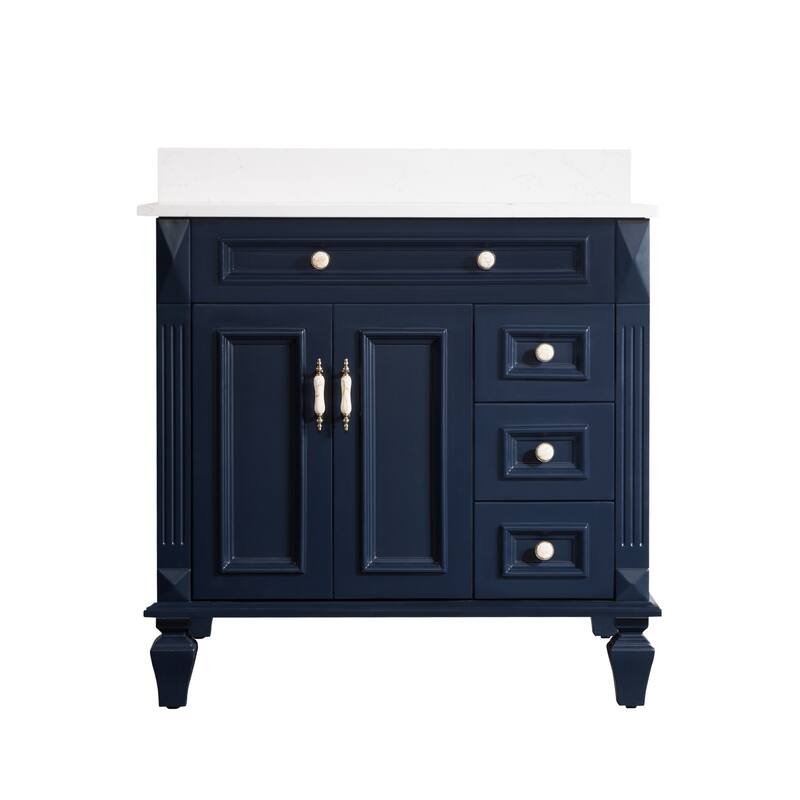 35'' H X 36'' W Solid Wood Bath Vanity with Stain-resistant Carrera Quartz Top and Single Sink