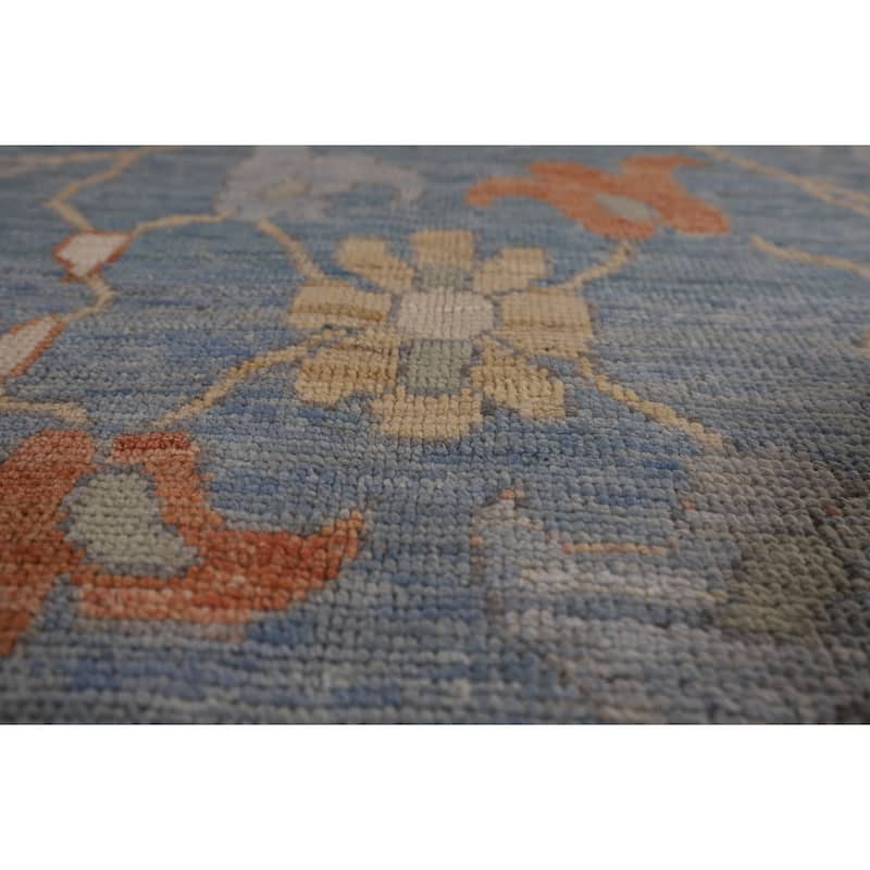 Floral Oushak Vegetable Dye Area Rug Handmade Blue Wool Carpet - 8'0" x 9'11"