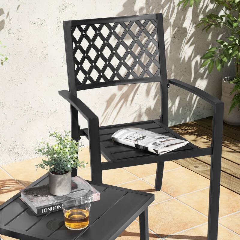 Patio Bistro Set with Stackable Chairs, Powder-Coated Iron Frame
