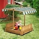 preview thumbnail 12 of 30, Outsunny Kids Sandbox with Cover, Outdoor Wooden Sandbox with Canopy - 41.75" x 41.75" x 47.75" 5-7 Years - Green