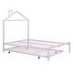 preview thumbnail 6 of 16, Pink Full Size Metal Platform Bed with trundle, House-Shaped Headboard Design for Kids, Boys and Girls