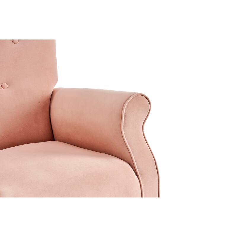 Velvet Upholstered Glider Rocking Chair, Glider Rocking Chair with Fabric Seat, High Back Armchair with Wood Base