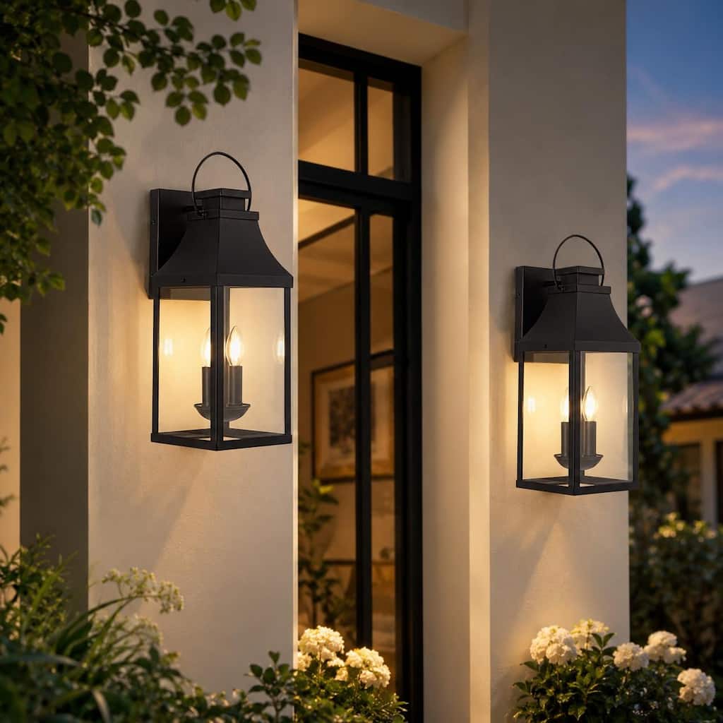 Vintage Outdoor Wall Lights,Glass Wall Mounted Waterproof Exterior Lights for Front Door/Yard/Patio(2-PACK)