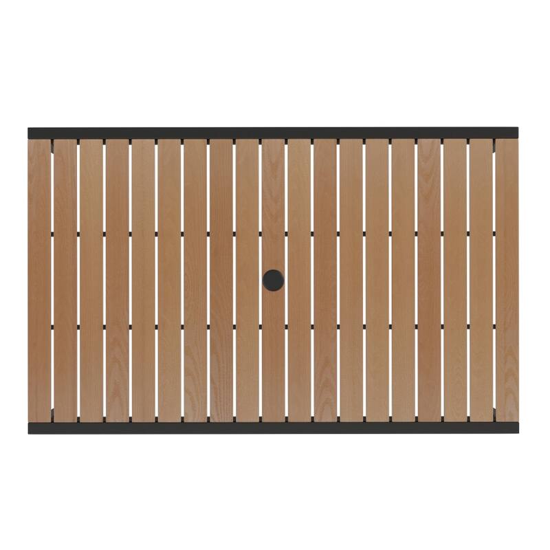 Faux Teak Patio Table, 4 Chairs & 9FT Patio Umbrella with Base