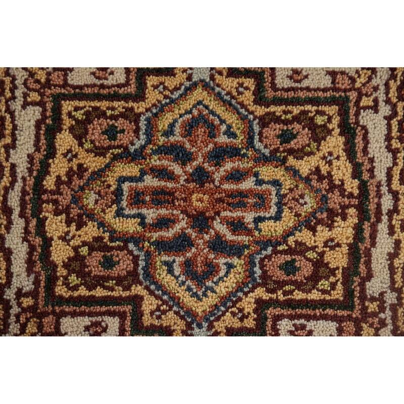 Heriz Serapi Indian Accent Rug Hand-Knotted Beige Wool Carpet - 2'0" x 3'0"