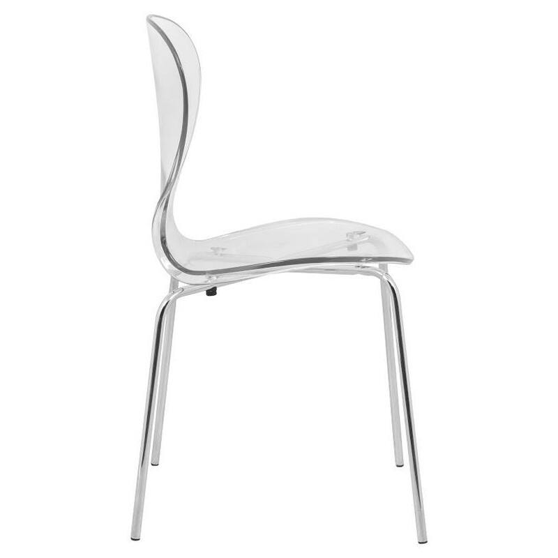 Oyster Modern Stackable Plastic Dining Chair with Curved Backrest and Accent Chrome Legs for Kitchen or Café Use Set of 2