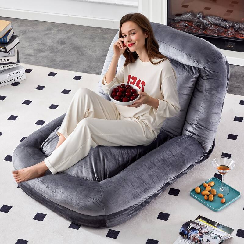Roomfitters Folding Sofa Chair with 5 Adjustable Positions, Velvet Floor Lounge Chair for Gaming - Dark Grey