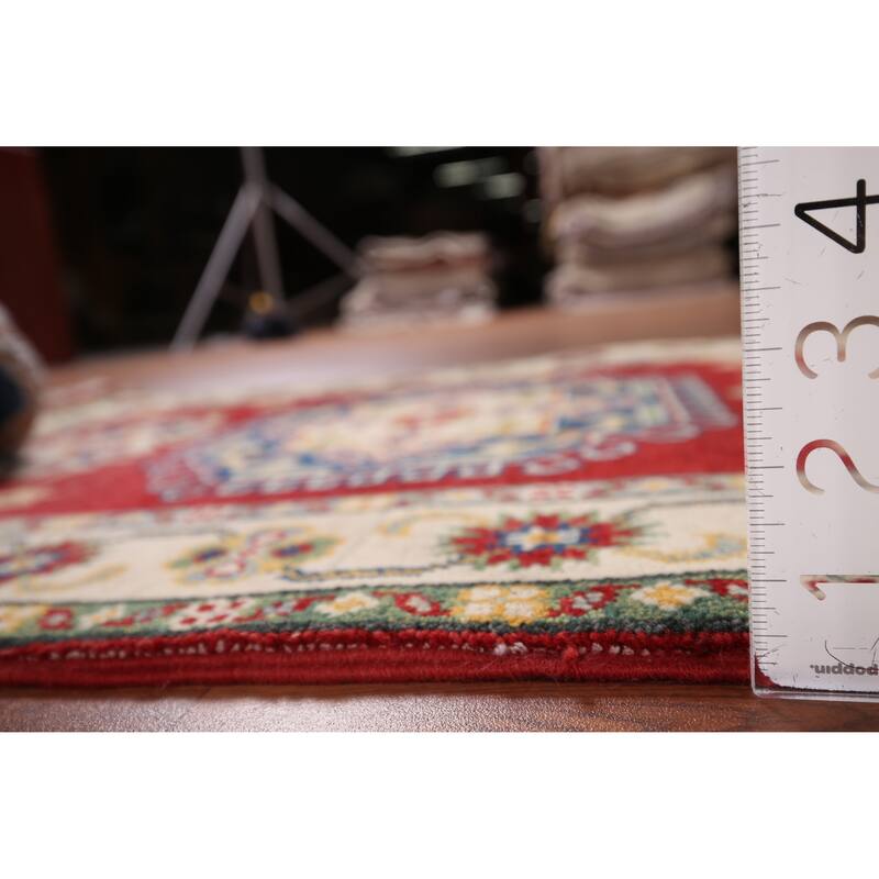 Red Geometric Kazak Foyer Rug Handmade Wool Carpet - 2'10" x 4'1"