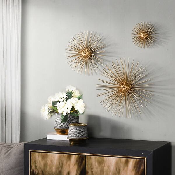 slide 2 of 7, Antique Gold Metal Spider Design Wall Art (Set of 3)