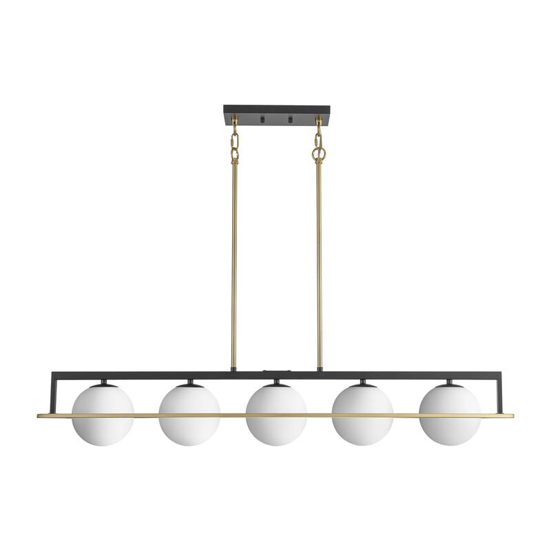 5-Light Modern Industrial Black and Gold Rectangular Pendant Light with Frosted Glass Shade