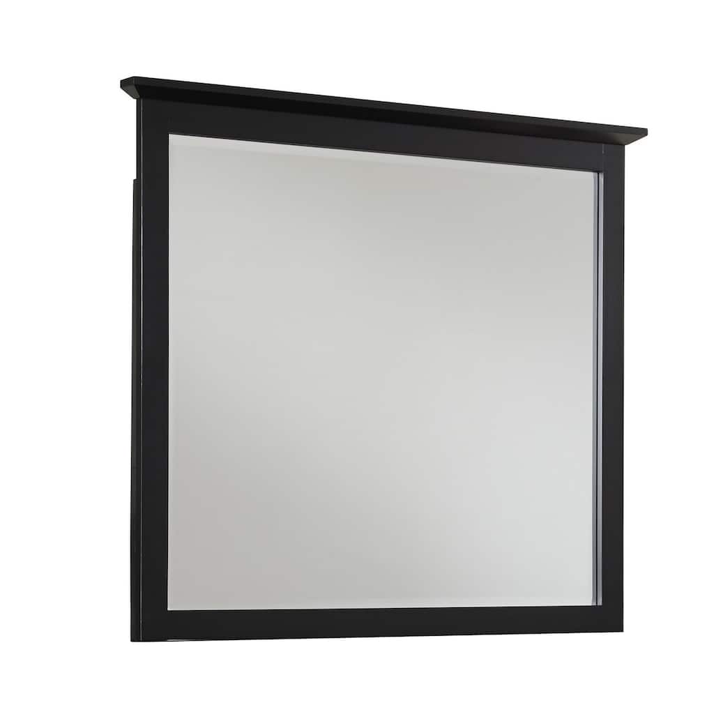 Transitional Style Wooden Frame Mirror with Beveled Floating Top, Brown