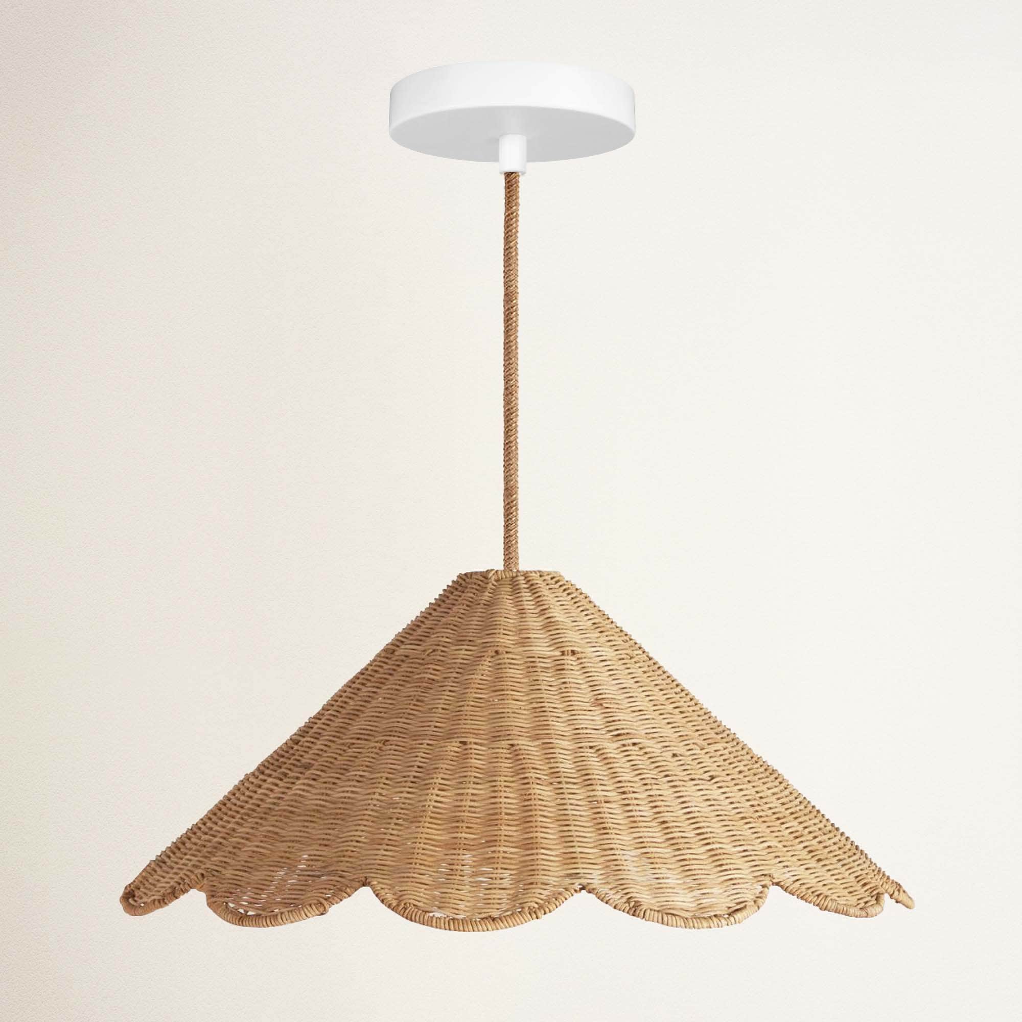 Daisy Cone Outdoor Rattan Pendant Light - Large Natural Resin Cone Handwoven Outdoor Light Fixture For Patio, Entryway