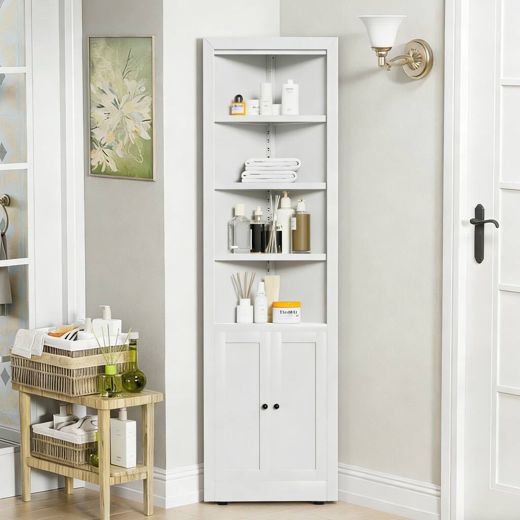 71" Tall Corner Storage Cabinet with 2 Doors, 5-Tier Metal Cabinet with Adjustable Shelves, Freestanding Kitchen Storage