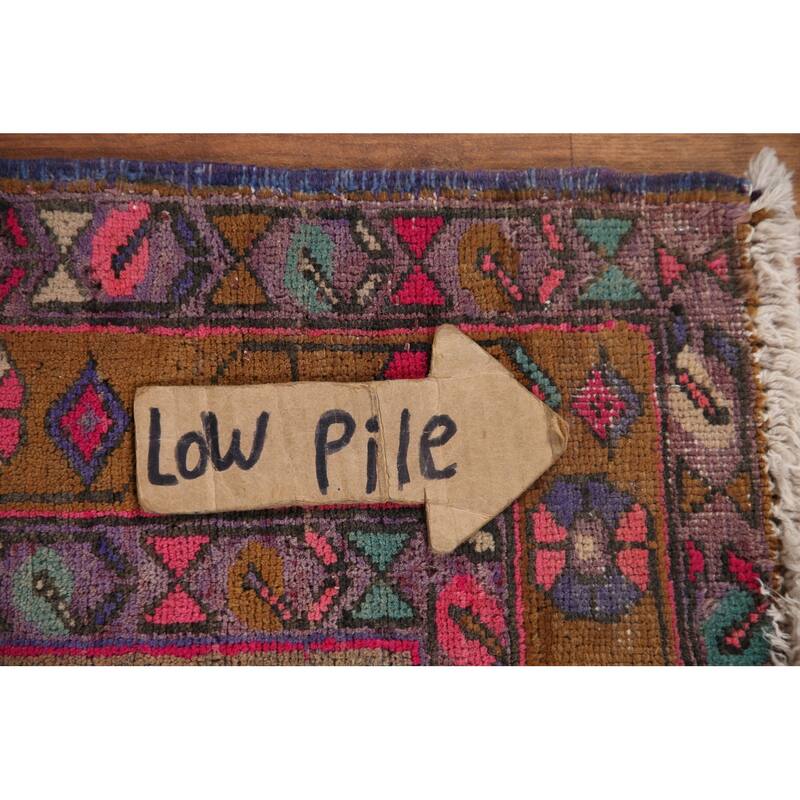 Handmade Ardebil Persian Vintage Runner Rug Geometric Wool Carpet - 3'11" x 10'7"