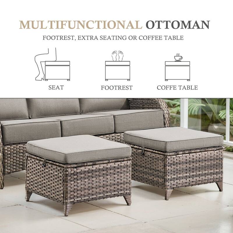Arcadia 5-Piece Wicker Patio Swivel Glider Set with 6-Inch Thick Cushions