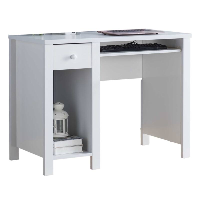 Akol Computer Desk, Keyboard Drawer and Storage, 39 Inch, Modern White