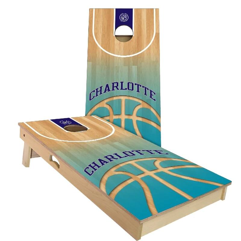 Charlotte Basketball Outdoor Cornhole Board Set - All-Weather 2x4 - Include ALL Accessories
