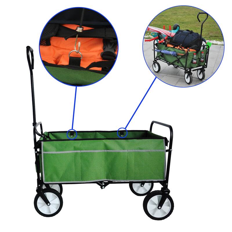 Folding Wagon Garden Shopping Beach Cart ,Grass Green