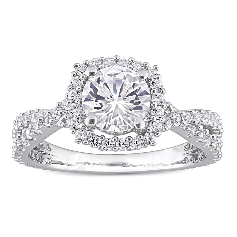 Miadora Sterling Silver Created White Sapphire Split Shank Halo Engagement Ring