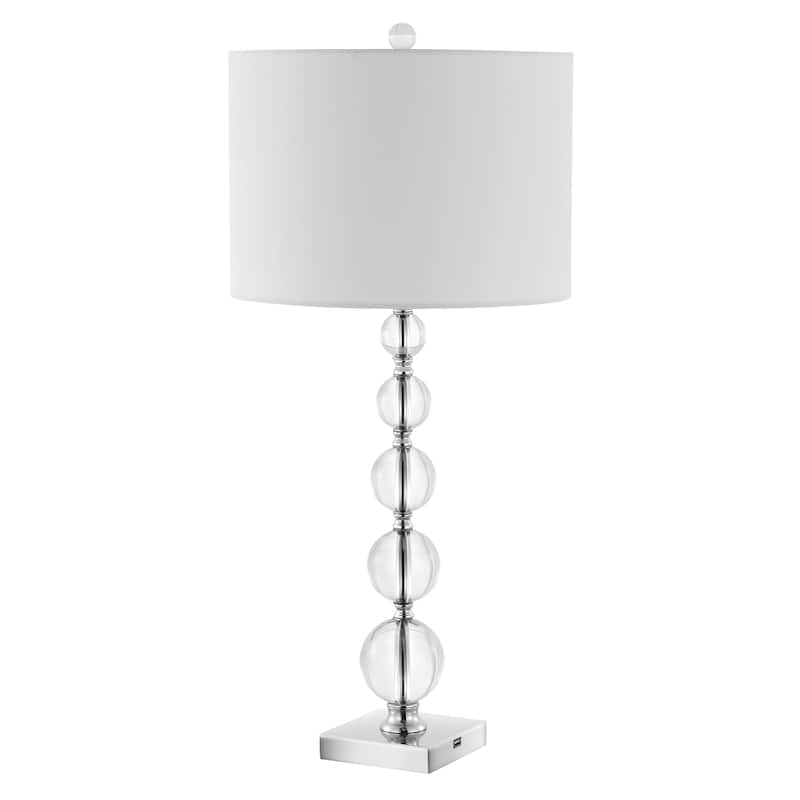 SAFAVIEH Lighting 29 inch Liam White Shade Stacked Crystal Ball Table Lamp - 14" W x 14" D x 30" H