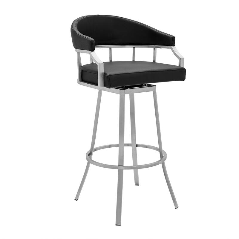 Faux Leather Swivel Bar Chair with Iron Frame and Footrest