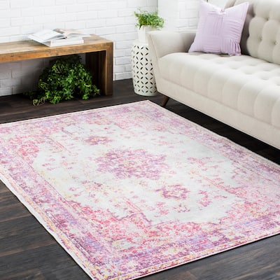 Vintage Distressed Oriental Pink Area Rug - 2' x 3'