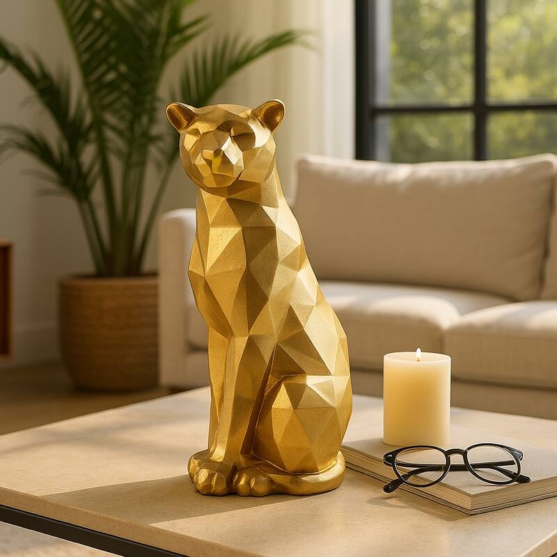 Resin Geometric Leopard Decorative Figurine - Gold - 10.0"