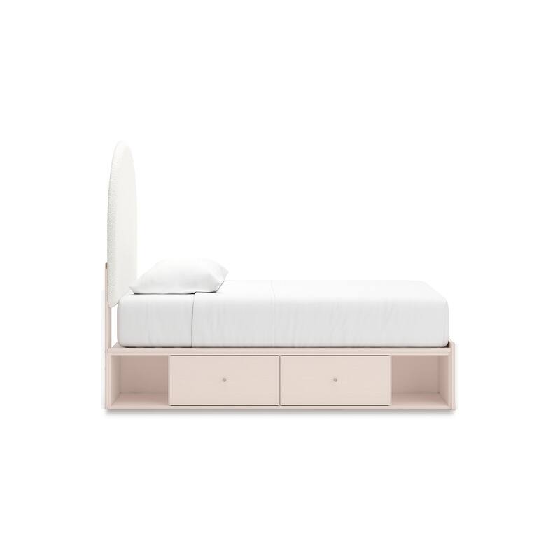 Signature Design by Ashley Wistenpine Pink/Cream Twin Upholstered Panel Platform Bed with Storage