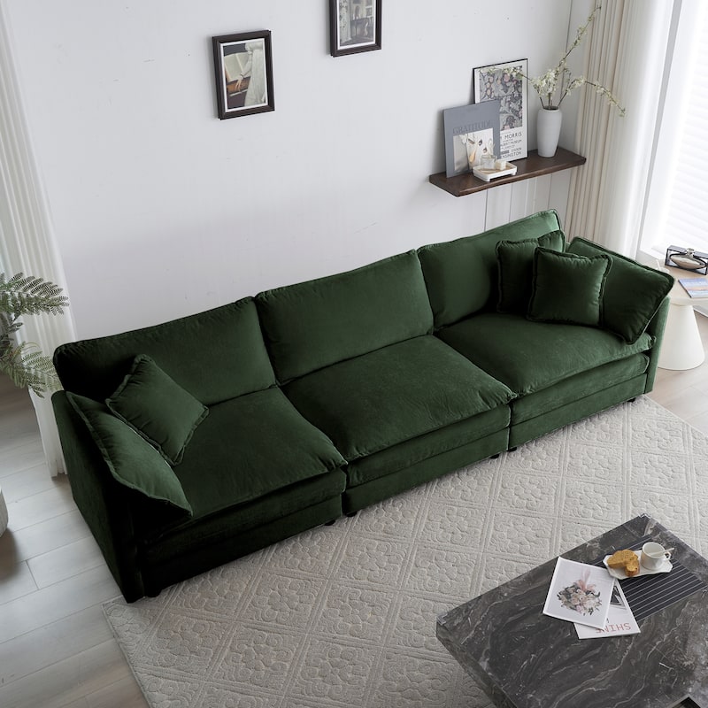 GDFStudio - Thaddeus Three-Seater Chenille Modular Sofa with Arm and Toss Pillows - Green