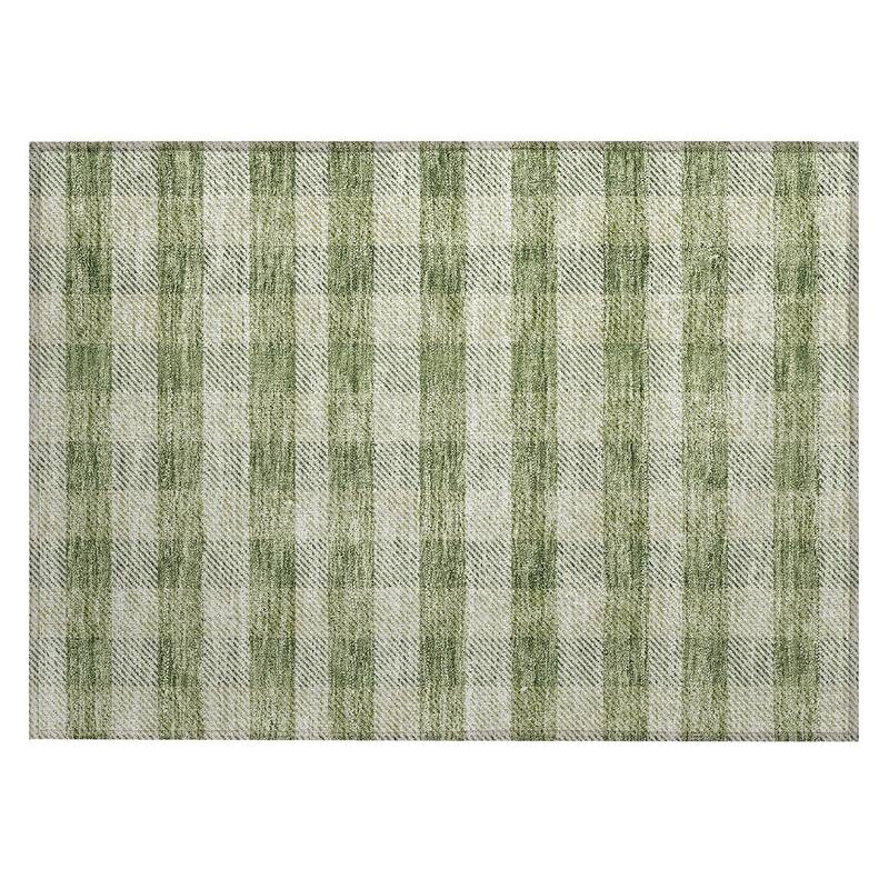 Machine Washable Indoor/ Outdoor Chantille Plaid Stripe Rug