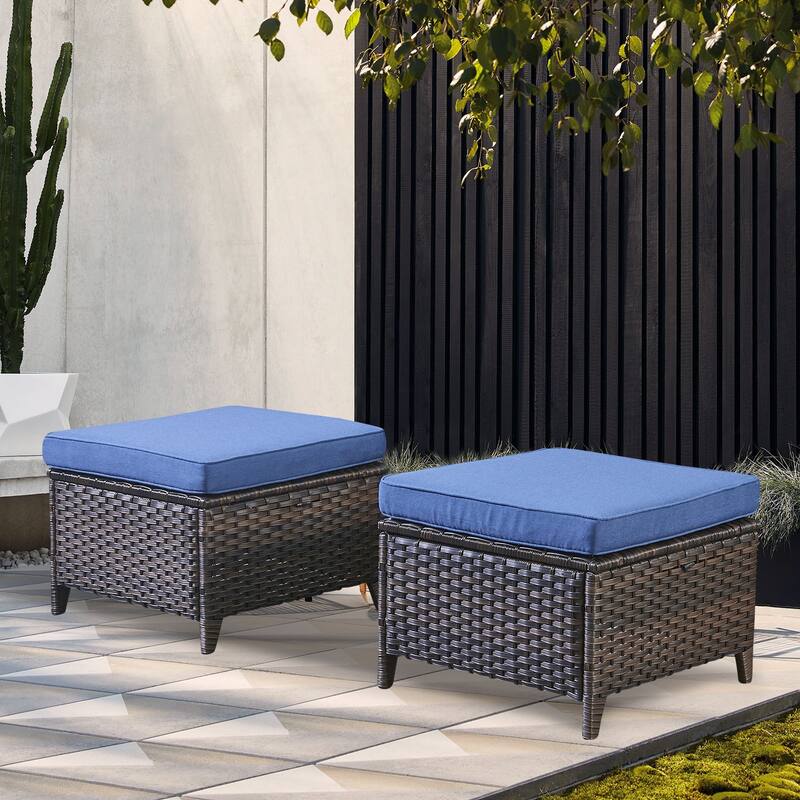 Gymojoy 2 Piece Outdoor Ottoman Wicker Patio Ottomans