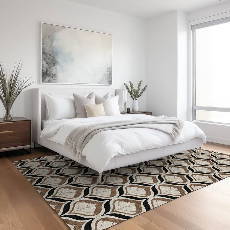 Machine Washable Indoor/ Outdoor Modern Trellis Chantille Rug