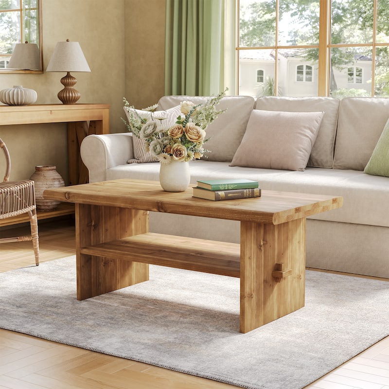 Industrial Solid Wood Rectangle Coffee Table for Living Room