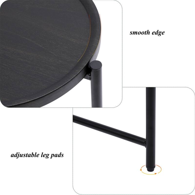 2-tier Modern Round End Table with Wood Storage Shelf