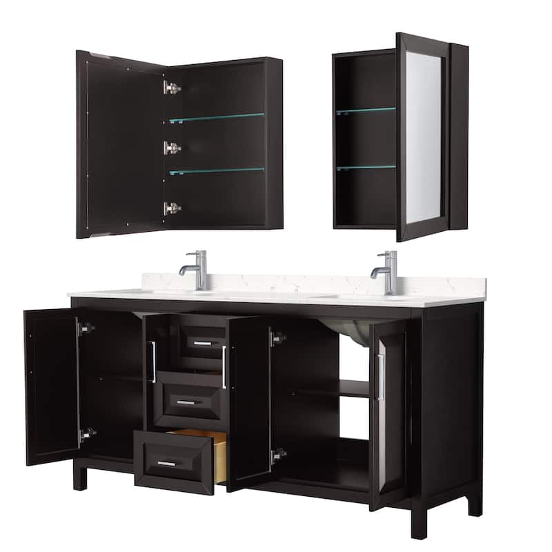 Daria 72 Inch Double Vanity, Cultured Marble Top, Medicine Cabinets