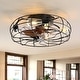 preview thumbnail 94 of 191, 16.5"/18.5"/20"/23.6"/24"/28" Vintage Distressed White Low Profile Caged Ceiling Fan with Light and Remote (7/6/5/3-Blade) 18.5-inch - Matte Black with Wood Grain Blades