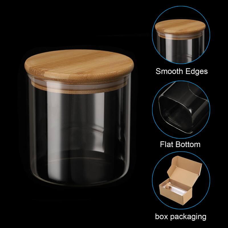 27oz Glass Jar with Airtight Bamboo Lid Glass Kitchen Container (12x10cm) - Transparent