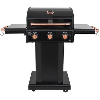 Kenmore 3-Burner Compact Propane Gas Grill with Foldable Side Tables in Black with Copper Accent