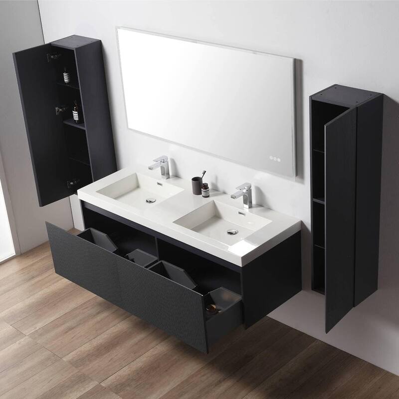 Blossom Positano 60" Floating Double Sink Vanity with Side Cabinets
