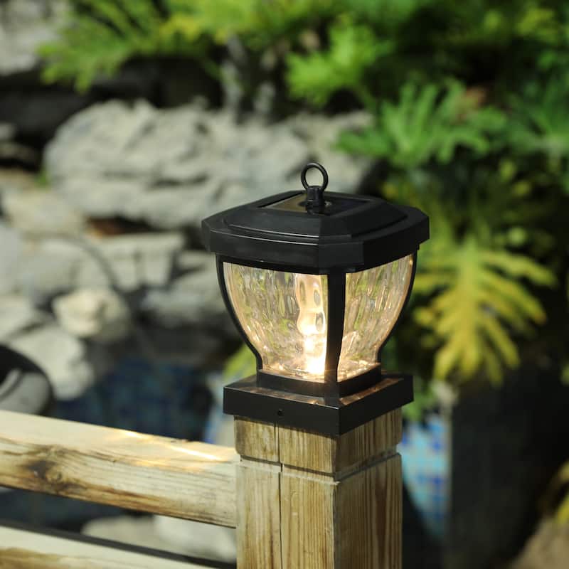 4x4 Black Plastic Glass Lens Solar Post Cap Light - 5.1" H x 6.9" W x 6.9" D