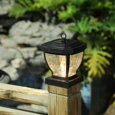 4x4 Black Plastic Glass Lens Solar Post Cap Light - 5.1" H x 6.9" W x 6.9" D