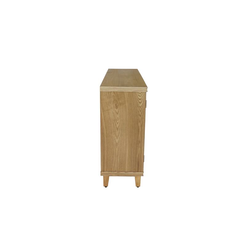 59" Natural Wood Media Console- 4-Door Accent Cabinet for Living Room, Entryway or Bedroom - Versatile Buffet &Storage Solution‌