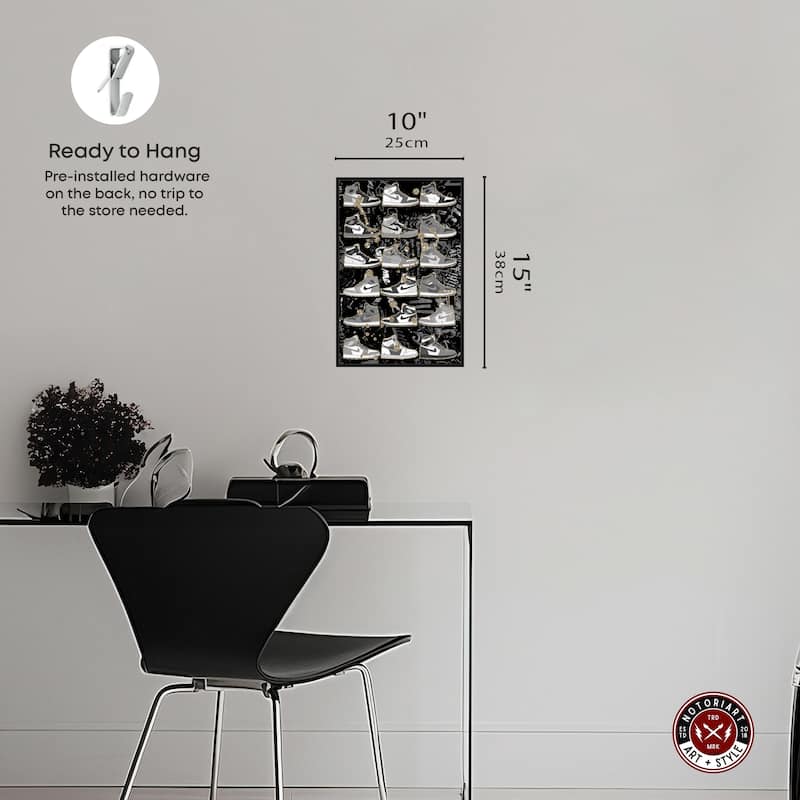 Notoriart Black And White Sneaker Collection Framed Sneaker 1 Piece Canvas Wall Art