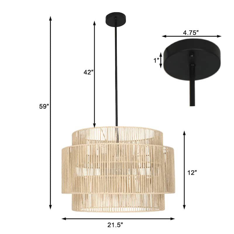 1-Light Rattan Rope Dome Pendant Light Fixture