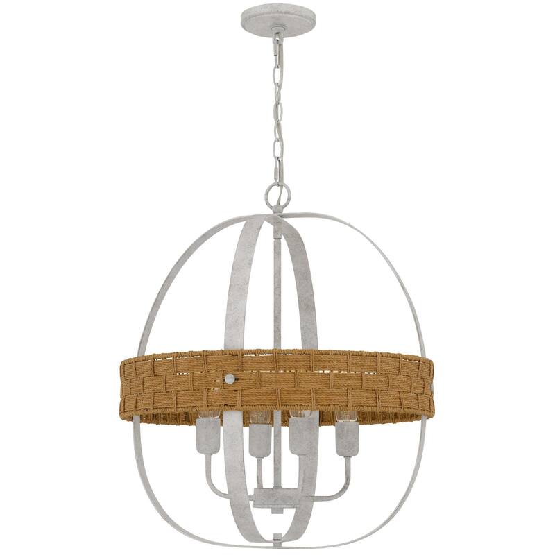 Baty Chandelier, 4 Light Rustic Rattan Round, White Metal 21 Inch