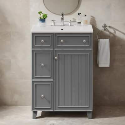 24" Bathroom Vanity with Ceramic Sink, Two Drawers, Soft-Close Door
